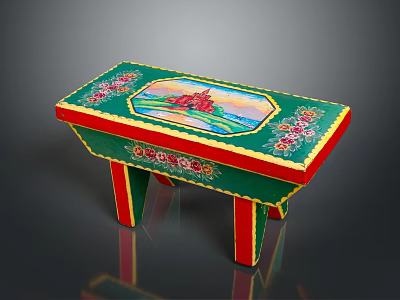 Commercial Equipment Green Red Decorative Table With Floral Patterns And Scenic Painting 3d model