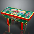 Commercial Equipment Green Red Decorative Table With Floral Patterns And Scenic Painting