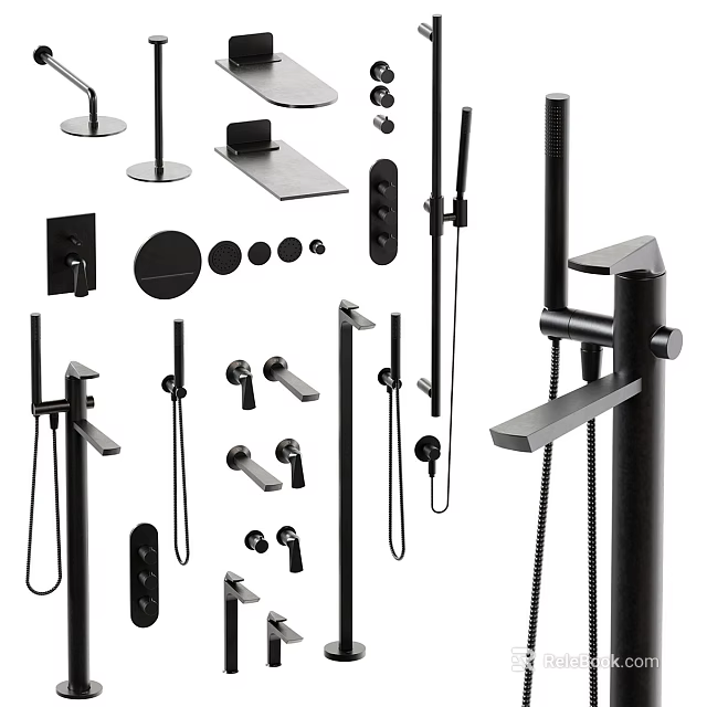 Modern Black Shower Head Set With Handheld Sprayer And Wall Mounted Fixtures 3d model 