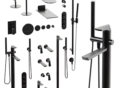 Modern Black Shower Head Set With Handheld Sprayer And Wall Mounted Fixtures 3d model