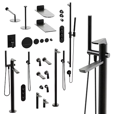 Modern Black Shower Head Set With Handheld Sprayer And Wall Mounted Fixtures 3d model