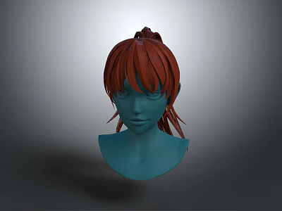 Game Film Character 3D Head Model with Red Hair Bun Hairstyle and Loose Strands 3d model