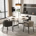 Modern Round Dining Table Set with Chairs Pendant Light and Gray Rug in Open Kitchen