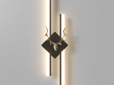 Elegant Modern Wall Lamp With Deer Head Decoration And Gold Illuminated Strips 3d model