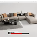 Modern Sectional Sofa With Light Gray Upholstery Orange Gray Pillows Coffee Tables And Gray Rug