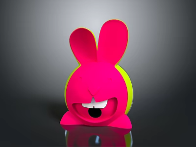 Playful Pink Cartoon Rabbit Character With Big Ears And Yellow Edges Decorative Toy 3d model