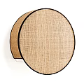 Round Burlap Wall Light With Black Frame Modern Minimalist Home Decoration 3d model