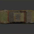 Vintage Rusted Green And Yellow Car With Broken Windows And Old Tires