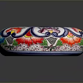 Colorful Circular Carved Sculpture With Floral Patterns And Blue Decorative Lid
