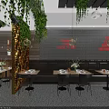 Modern Bar Interior Design With Lush Greenery Hanging Pendant Lights And Wooden Walls