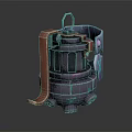 Unique Futuristic Industrial Mechanical Device With Copper Accents And Fluorescent Details