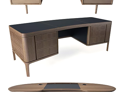 Modern Wooden Office Desk With Black Tabletop And Storage Drawers Design 3d model