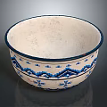 Elegant White Decorative Bowl With Blue Rim And Intricate Blue Patterns For Home