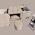 Padded Massage Bed With Round Stool And Storage Shelf For Massage Oils