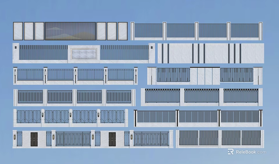 Building Exterior Wall With Various Railing Designs And Window Structures In Modern Architectural Styles 3d model