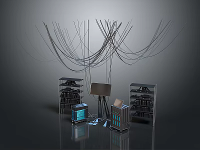 Modern Computer Server Rack Setup With Network Cables And Equipment 3d model