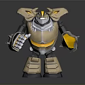 Yellow And Black Robot Character With Armor Shield Claws And Horns