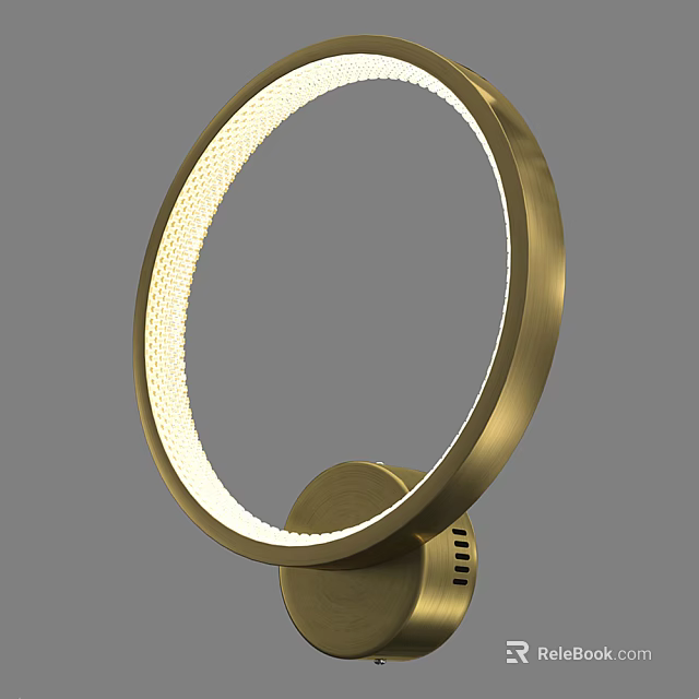 Modern Circular Wall Lamp with Golden Frame and Illuminated Minimalist Design 3d model 