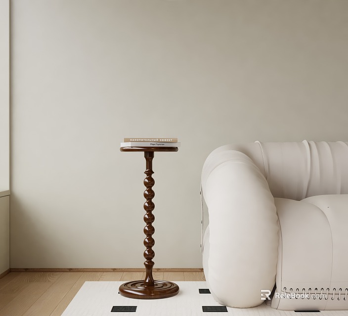 Modern Wooden Side Table With Spiral Base Next To White Sofa In Living Room 3d model 