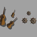 Wooden Wall Decor with Violin and Ship Wheel Designs for Home Decoration