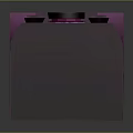 Purple And Pink Architectural Structure With Red Shield Shape Steps Black Stools And Arched Entrance