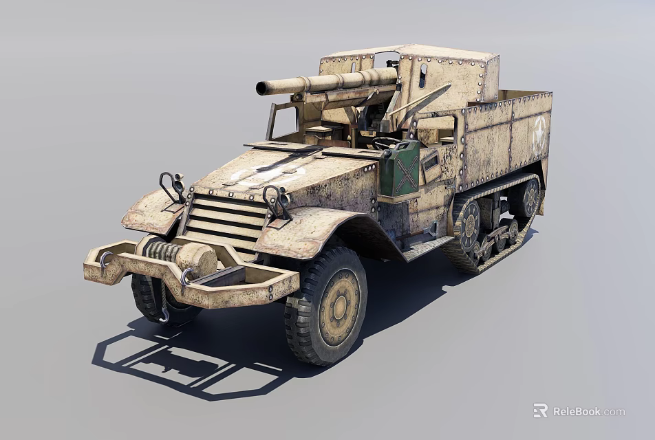 Vintage Military Weapon Armored Vehicle With Mounted Cannon And Tracked Wheels 3d model 