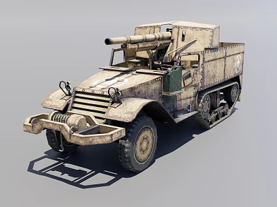 Vintage Military Weapon Armored Vehicle With Mounted Cannon And Tracked Wheels 3d model