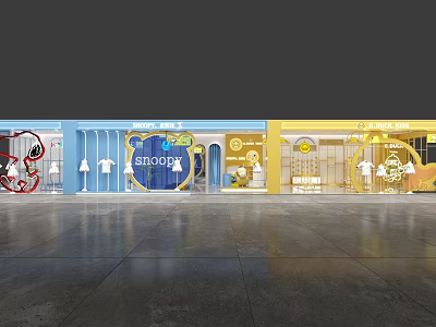 SNOOPY Clothing Store With Blue Yellow Design And White Mannequins In Window 3d model