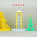 Various Colorful Christmas Tree Decorations Collection With Snowflake And Star Designs