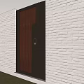 Dark Brown Front Door With Vertical Stripes Lock And Mail Slot On White Brick Wall