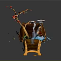 Open Wooden Treasure Chest Featuring Tree Branch Red Berries Little Bird Colorful Items and Coins