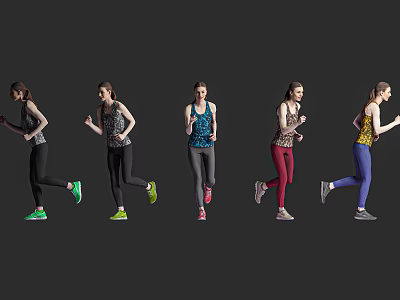 Athletic Woman Running In Different Sportswear Outfits With Dynamic Poses 3d model