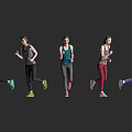 Athletic Woman Running In Different Sportswear Outfits With Dynamic Poses