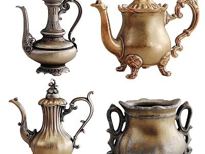 Vintage Ceramic Vessels With Ornate Carvings And Antique Style Designs 3d model