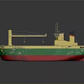 Rustic Cargo Ship as Water Transport with Yellow Green Red Hull Deck and Cabin Reflection