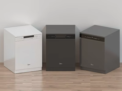 Midea Kitchen Dishwashers Three Units in White Dark Gray and Gray on Wooden Floor 3d model