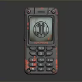 Vintage Handheld Computer with Screen Display Keypad Retro Worn Design Red Accents and Classic Interface