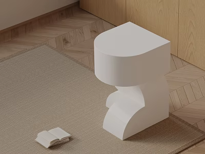 White Modern Side Table With Open Book On Woven Carpet And Wooden Floor 3d model