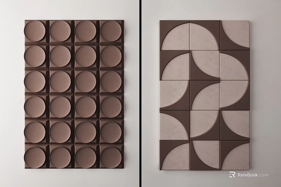 Modern Brown Beige Wall Decor With Circular And Geometric Patterns Design 3d model