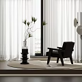White Curtains by Window in Modern Interior With Black Chair Floor Lamp and Potted Plant
