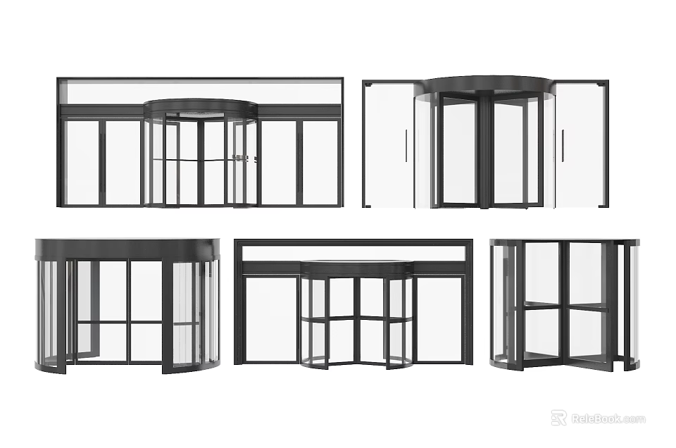 Glass Revolving Door Design Variations With Modern Frame And Panel Details 3d model 