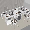 Modern Office Desk Setup With Multiple Workstations Laptops Ergonomic Chairs And Supplies 3d model