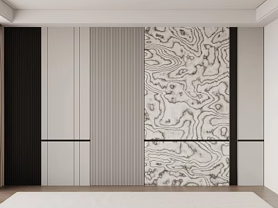 Modern Interior Background Wall Design With Wood Grain Pattern Striped Panels And Black Frames 3d model
