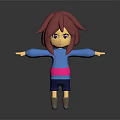 3D Animated Character With Reddish Brown Hair Purple Eyes Blue Sweater And Outstretched Arms