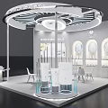 Modern Exhibition Booth With Circular Top Lighting And White Display Cabinets For Product