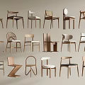 Various Modern Dining Chairs With Wooden Frames And Different Back Designs 3d model