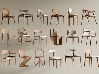 Nordic Log Dining Chair Wooden Dining Chair Rattan Dining Chair Single Chair Book Chair 3d model