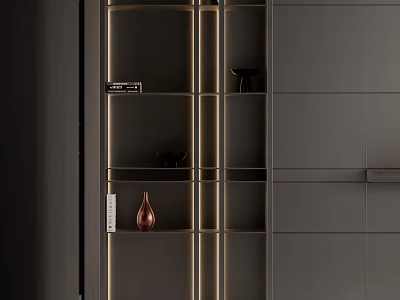 Modern Dark Gray Decorative Cabinet With Built in Lighting Open Shelves And Vase 3d model