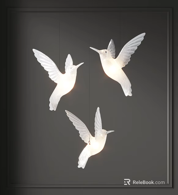 Elegant Three White Hummingbird Shaped Illuminated Chandelier Modern Interior Design 3d model 