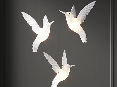 Elegant Three White Hummingbird Shaped Illuminated Chandelier Modern Interior Design 3d model